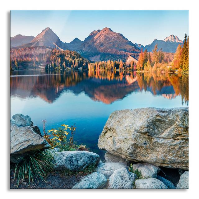 Autumnal Natural Lake in Slovakia - Unframed Photograph on Glass Union Rustic Size: 80cm H x 80cm W x 0.4cm D on Productcaster.