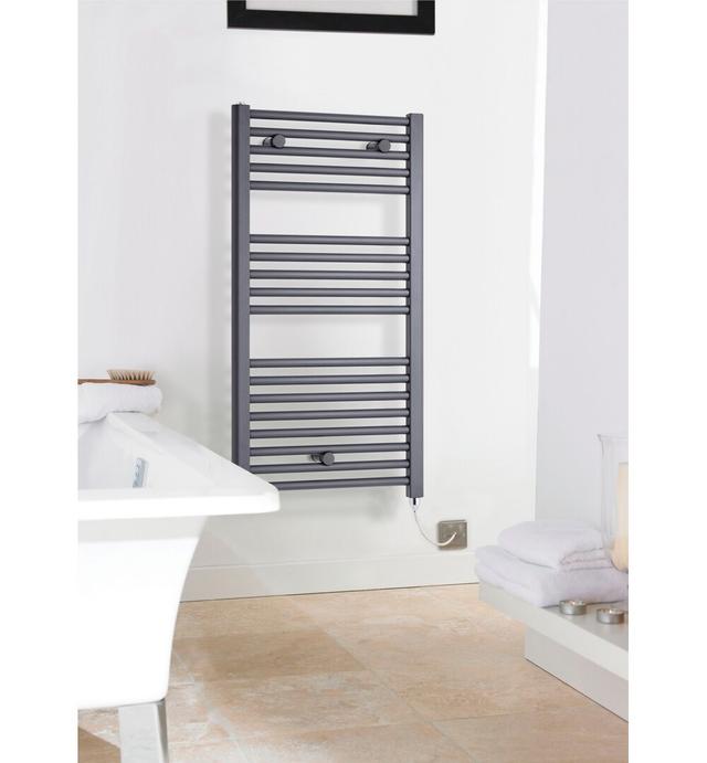 Spa Collection Straight Towel Rail Heated Towel Rails Nuie Finish: Anthracite, Size: 92cm H x 48cm W x 3cm D on Productcaster.