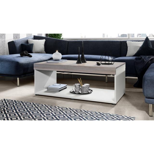 Mcbeth Floor Shelf Coffee Table with Storage Metro Lane Colour (Table Top): Nordic Oak, Table Base Colour: Matte White on Productcaster.