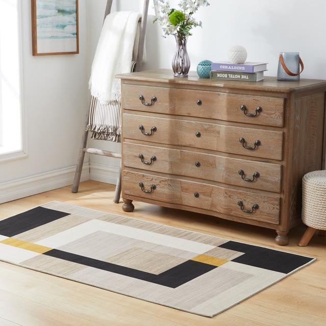 Bornais Black/Beige/Yellow Indoor/Outdoor Rug Metro Lane Rug Size: Runner 80 x 300cm on Productcaster.