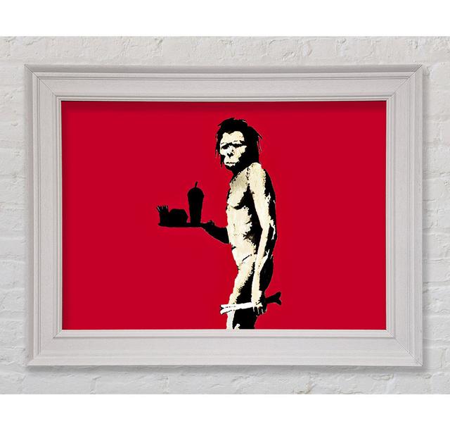 Mcdonalds Caveman Grey Framed Print Happy Larry Size: 42cm H x 59.7cm W x 1.5cm D, Colour: Red, Format: Black Framed Paper on Productcaster.