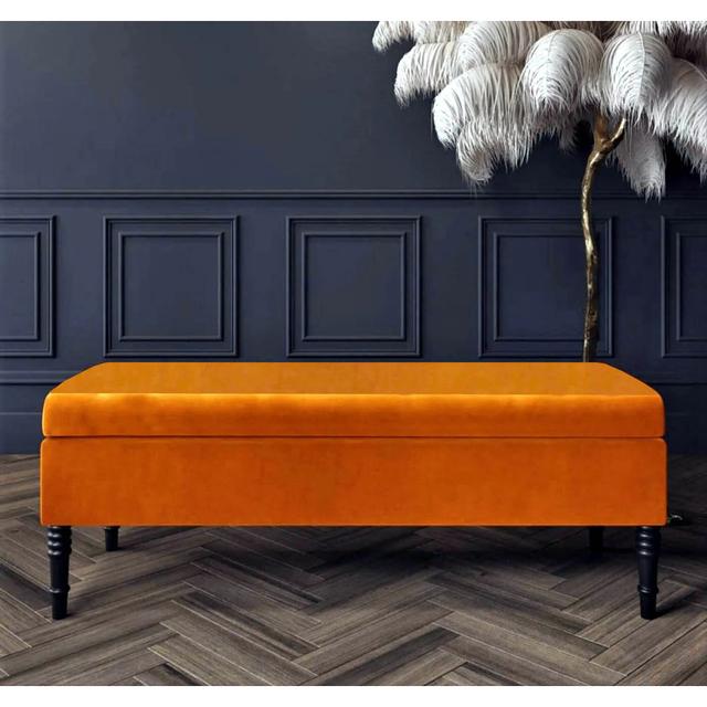 Safar Plain Upholstered Plush Velvet Ottoman Storage Bench with Black Turned Wooden Legs R&M Furnishers Size: 40cm H x 150cm W x 40cm D, Upholstery Co on Productcaster.