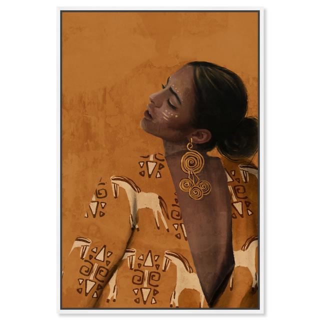 Abstract Tribal Glam Woman, Traditional Orange And Brown Canvas Wall Art Print For Living Room Oliver Gal Format: White Framed, Size: 76.2cm H x 50.8c on Productcaster.