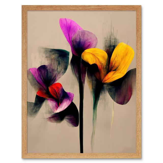 Abstract Floral Iris Flowers Artwork - Art Prints Wee Blue Coo Size: 25.9cm H x 20.6cm W x 1.5cm D, Format: Light Brown Framed Paper on Productcaster.