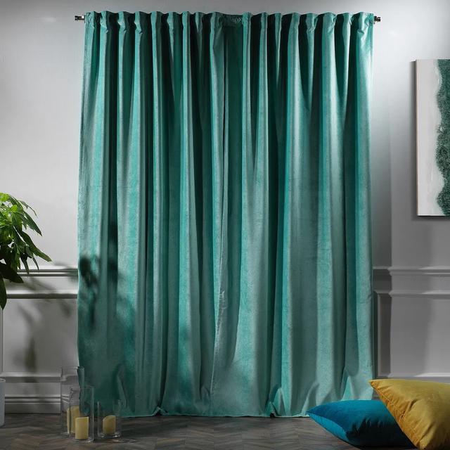 Extra Long & Extra Wide Matte Velvet Curtain Panel Lilijan Home & Curtain Curtain Colour: Powder Blue, Panel Size: 140cm Width x 175cm Drop on Productcaster.