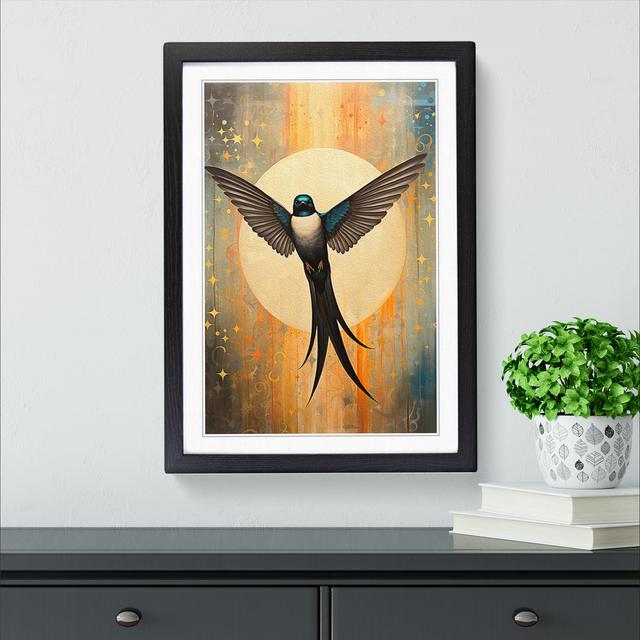 Swallow Art Deco - Single Picture Frame Print on Wood Marlow Home Co. Frame Colour: Black, Size: 64cm H x 46cm W x 2cm D on Productcaster.