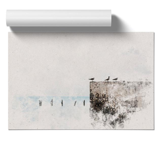 Seagulls by the Sea - Unframed Graphic Art East Urban Home Size: 59cm H x 84cm W x 0.1cm D on Productcaster.