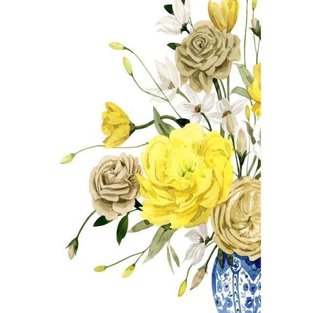 Yellow and Ultramarine Bouquet I - Wrapped Canvas Painting Rosalind Wheeler Size: 91cm H x 61cm W x 3.8cm D on Productcaster.