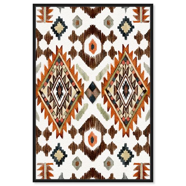 Abstract Tribal Diamond Shape Design, Traditional White And Orange Canvas Wall Art Print For Dining Room Oliver Gal Format: Black Framed, Size: 114.3c on Productcaster.