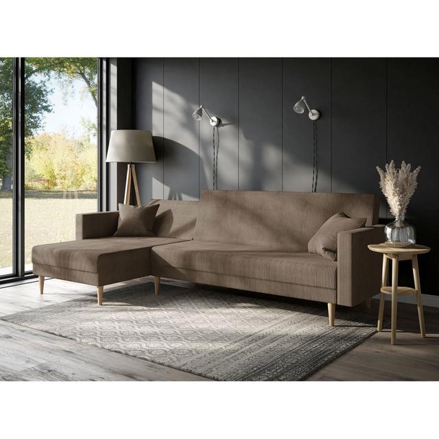 Ecksofa Ares mit Bettfunktion Hykkon Leg Colour: Beech, Orientation: Left Hand Facing, Upholstery Colour: Light Brown on Productcaster.