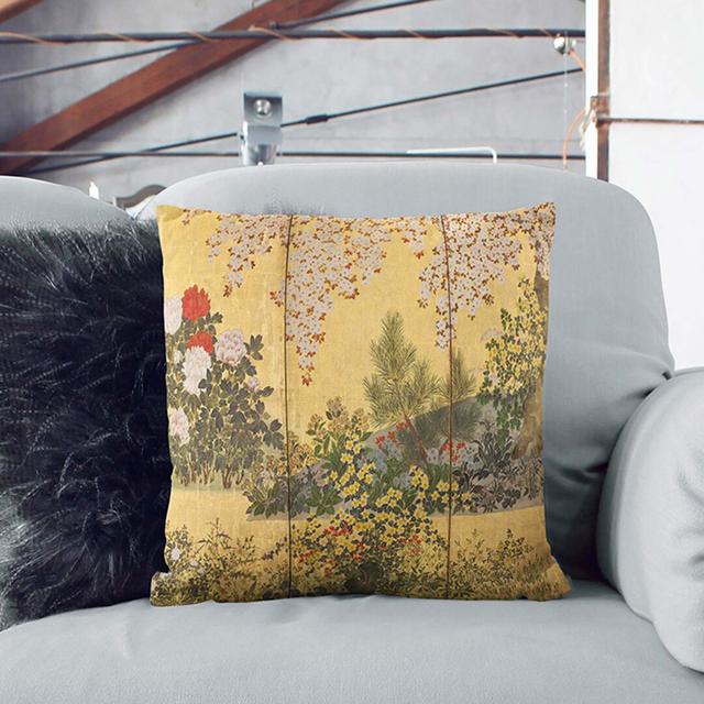 Flowers and the Butterflies by Tawaraya Sotatsu Cushion with Filling East Urban Home Size: 55cm H x 55cm W x 20cm D, Backing Colour: Stone on Productcaster.