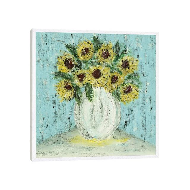 Vase Of Sunflowers by Ashley Bradley - Print on Canvas August Grove Format: White Framed, Size: 66.04cm H x 66.04cm W x 3.81cm D on Productcaster.