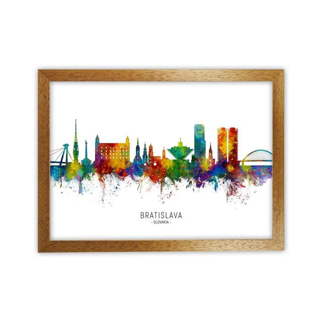 Bratislava Slovakia Skyline by Michael Tompsett - Graphic Art Latitude Run Format: Brown Framed, Size: 46cm H x 63cm W x 3cm D on Productcaster.