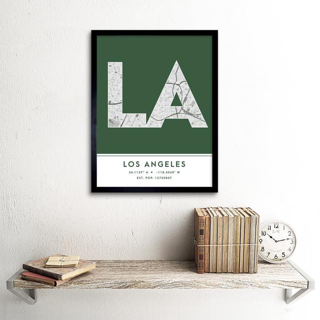 Los Angeles City Map Los Angeles California United States City Map Green - Single Picture Frame Typography Wee Blue Coo on Productcaster.