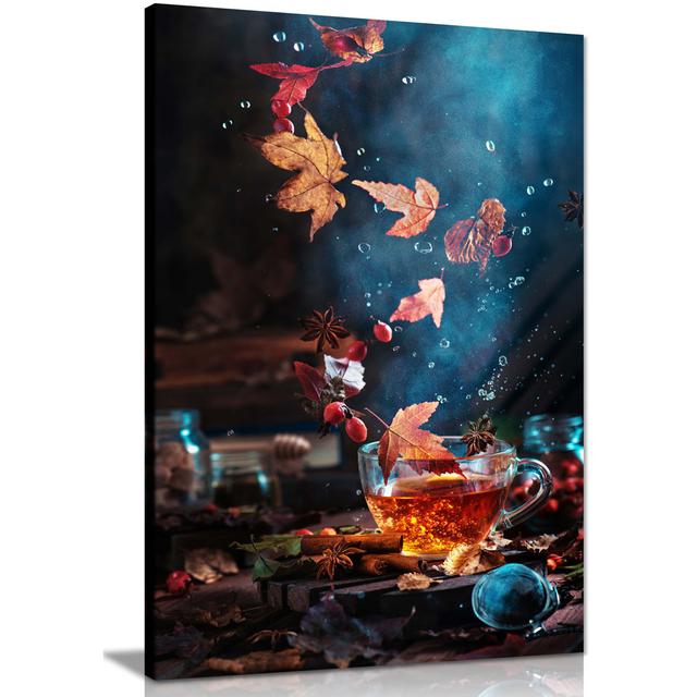 Briar Tea with Autumn Leaves Swirl Artistic - Wrapped Canvas Art Prints Bilderwelten Size: 91cm H x 61cm W on Productcaster.