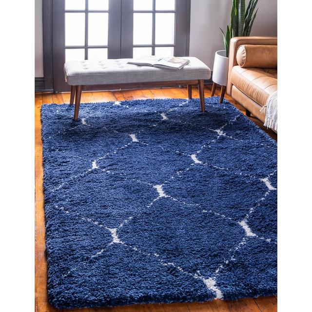 Burkart Trellis Machine Woven Navy Area Rug Rosalind Wheeler Rug Size: Rectangle 152 x 244cm on Productcaster.