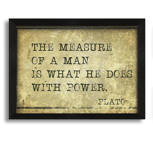 Plato Quote 2 Happy Larry Size: 21cm H x 30cm W x 10cm D, Format: Black Framed Canvas on Productcaster.