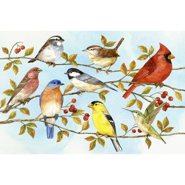 Birds and Berries V - Wrapped Canvas Painting Marlow Home Co. Size: 30cm H x 46cm W on Productcaster.