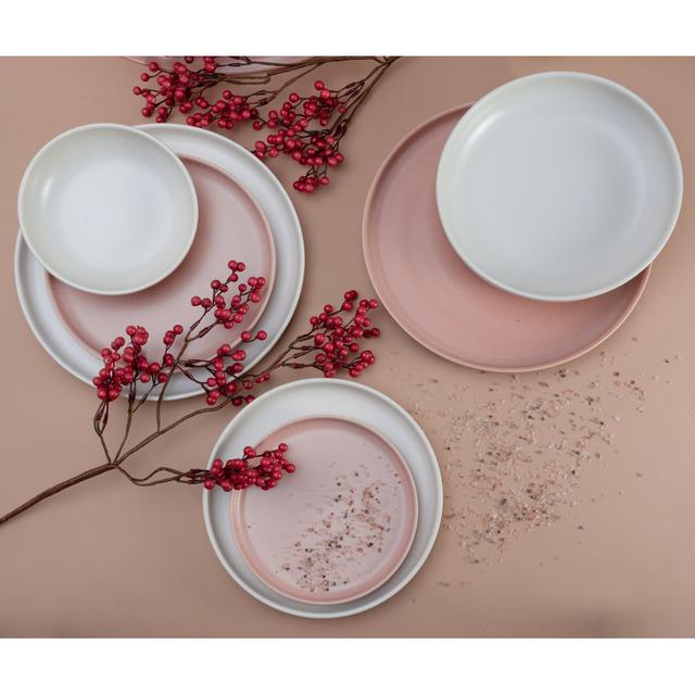 Uno 8 Piece Stoneware Dinnerware Set - Service for 2 Creatable Colour: Pink/White on Productcaster.