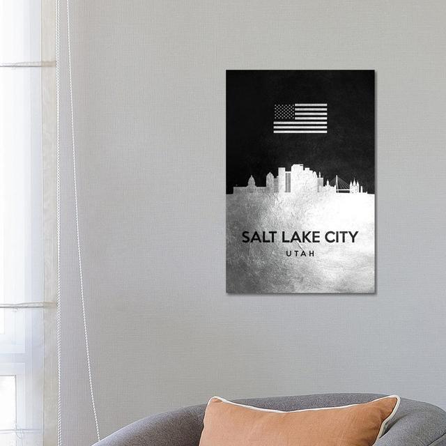 Salt Lake City Utah Silver Skyline by Adrian Baldovino - Wrapped Canvas Painting Williston Forge Size: 66.04cm H x 45.72cm W x 1.91cm D on Productcaster.