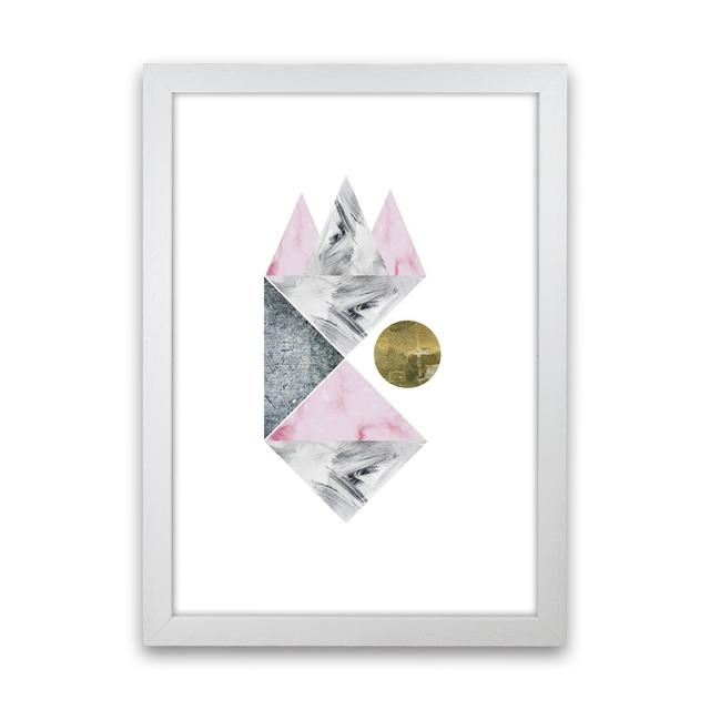 Luna Side Moon Pink and Grey Triangles Abstract by Pixy Paper - Graphic Art George Oliver Size: 84cm H x 59.4cm W x 3cm D, Format: White Framed on Productcaster.