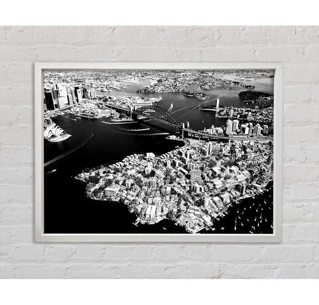 Sydney Harbour Bridge Ariel View B N W - Single Picture Frame Kunstdrucke auf Leinwand Bright Star Größe: 100 cm H x 141,4 cm B x 3,3 cm T on Productcaster.