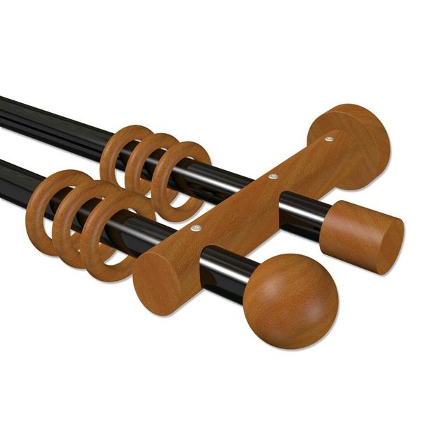 Alyviah Curtain Pole Set 17 Stories Finish: Black/Cherrywood Lacquered, Size: 5cm H x 420cm W x 18cm D on Productcaster.