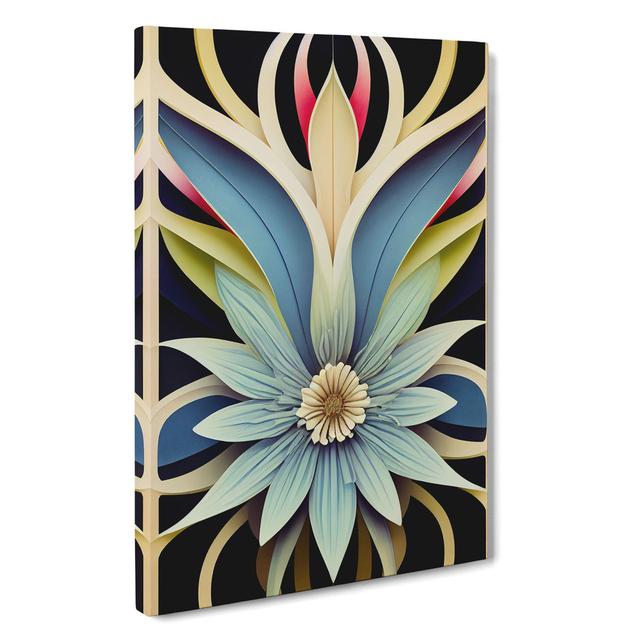 Art Deco Flowers No.4 - Wrapped Canvas Graphic Art Marlow Home Co. Size: 76cm H x 50cm W x 3cm D on Productcaster.