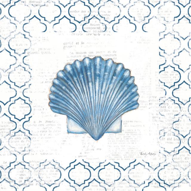 Navy Scallop Shell On Newsprint by Emily Adams - Wrapped Canvas Art Prints House of Hampton Size: 122cm H x 122cm W x 3.8cm D on Productcaster.