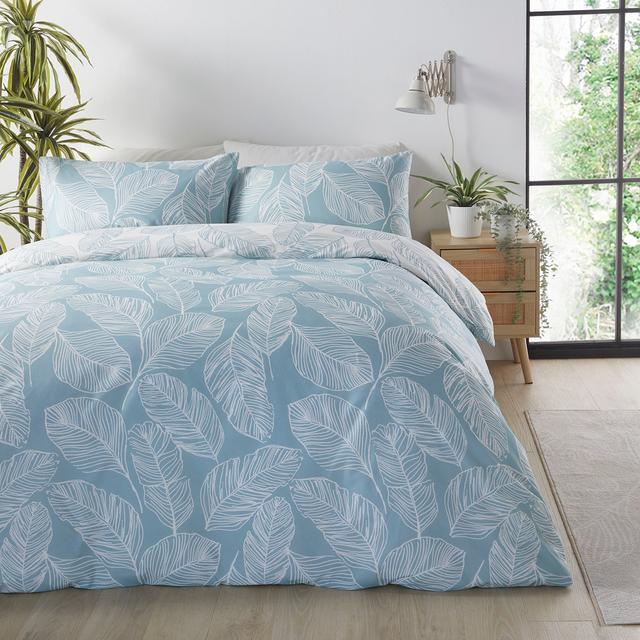 Matteo Cotton Blend Floral [EU ONLY] Duvet Cover Set with Pillowcases Fusion Colour: Duck Egg, Size: King - 2 Standard Pillowcase on Productcaster.