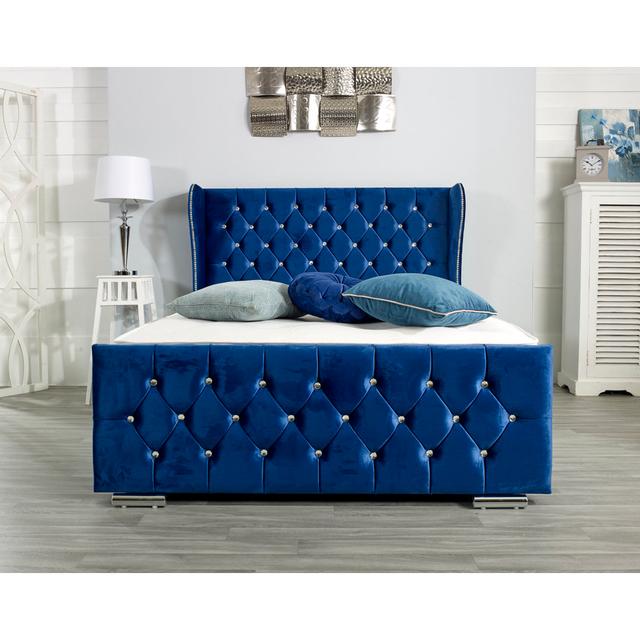 Chesnut Upholstered Bed Frame Wayfair Sleep Size: Kingsize (5'), Colour: Blue on Productcaster.