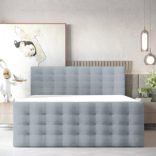 Boxspringbett Alie mit Bettkasten ClassicLiving Größe: 120 × 200 cm, Farbe: Blau/Grau on Productcaster.