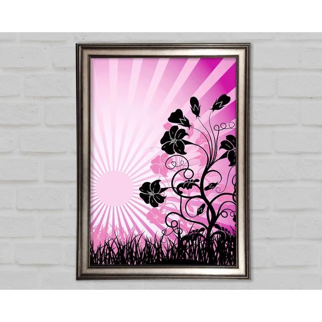 Black Flowers Pink Sunrays - Single Picture Frame Art Prints Ophelia & Co. Size: 118.9cm H x 84.1cm W x 1.5cm D on Productcaster.