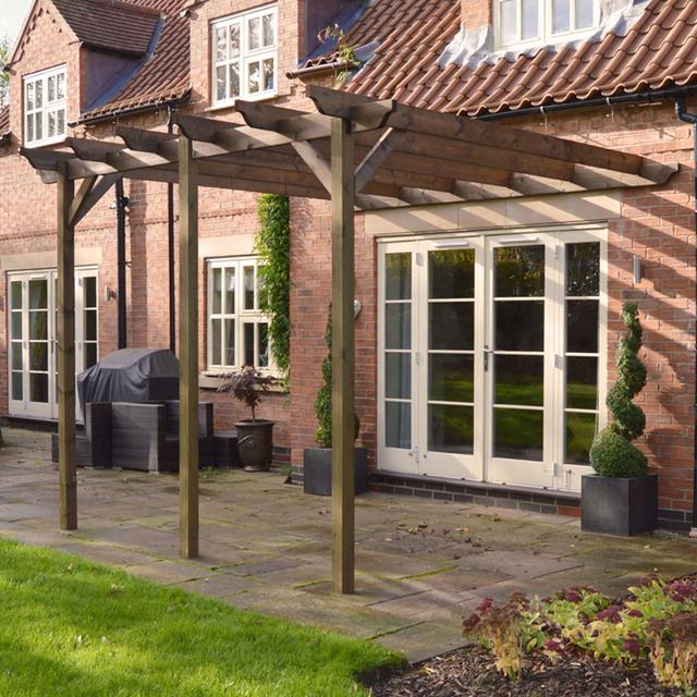 Baudelia Solid Wood Pergola Dakota Fields Size: 22 ft x 16 ft, Finish: Rustic Brown on Productcaster.