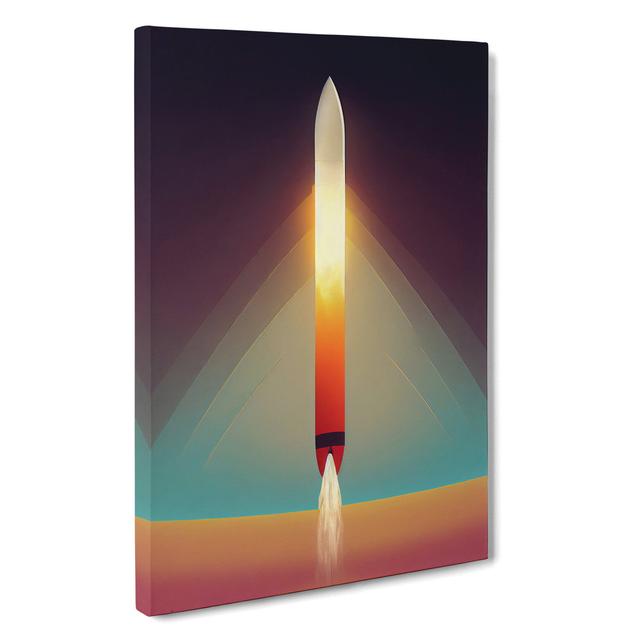 The Beaming Spaceship Rocket - Wrapped Canvas Graphic Art Borough Wharf Size: 76cm H x 50cm W x 3cm D on Productcaster.