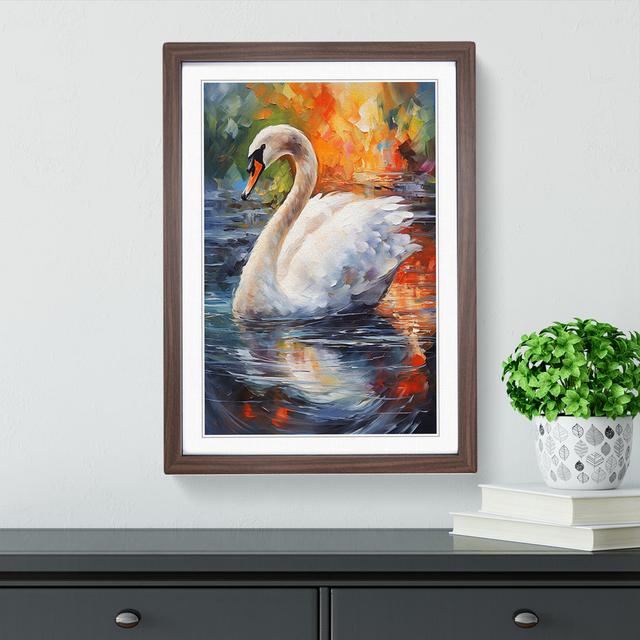 Swan Impressionism - Single Picture Frame Art Prints on Wood Brambly Cottage Size: 64cm H x 46cm W x 2cm D, Frame Colour: Walnut on Productcaster.