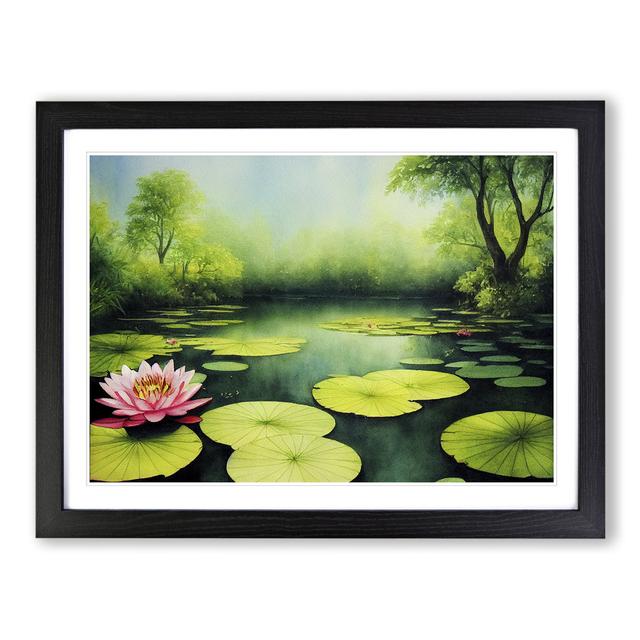 Watercolour Lily Pond Vol.1 - Single Picture Frame Painting Marlow Home Co. Size: 34cm H x 46cm W x 2cm D, Frame Colour: Black on Productcaster.