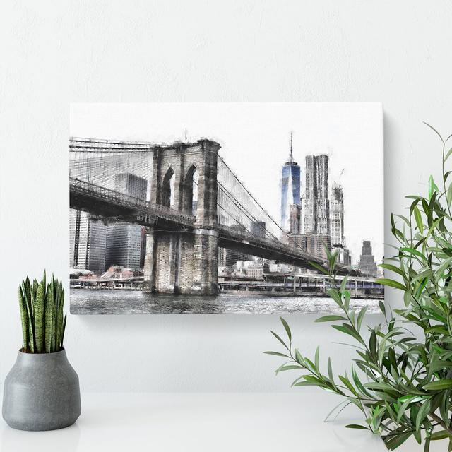 Brooklyn Bridge In New York - Wrapped Canvas Painting East Urban Home Size: 50cm H x 76cm W x 3cm D on Productcaster.