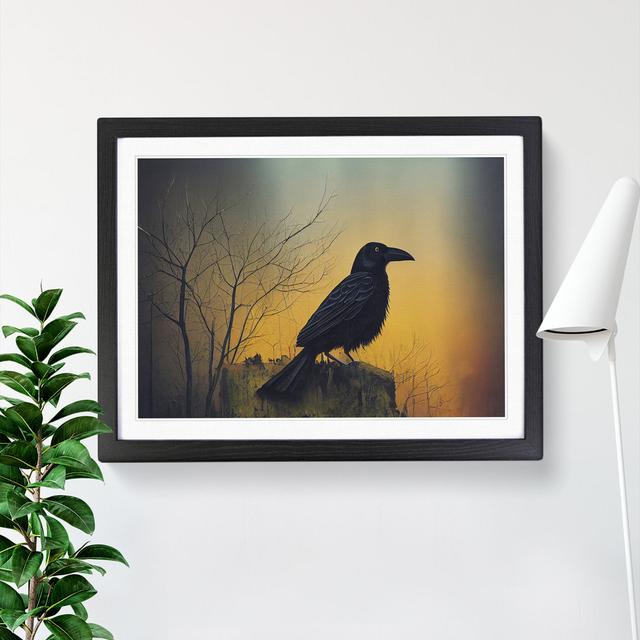 An Artsy Crow Bird - Picture Frame Graphic Art Marlow Home Co. Size: 34cm H x 46cm W x 2cm D, Frame Colour: Black on Productcaster.