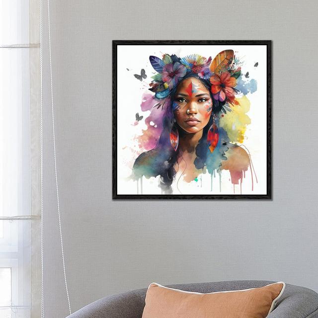 Watercolor Floral Indian Native Woman I by Chromatic Fusion Studio - Gallery-Wrapped Canvas Giclée on Canvas Brambly Cottage Format: Black Floater Fra on Productcaster.