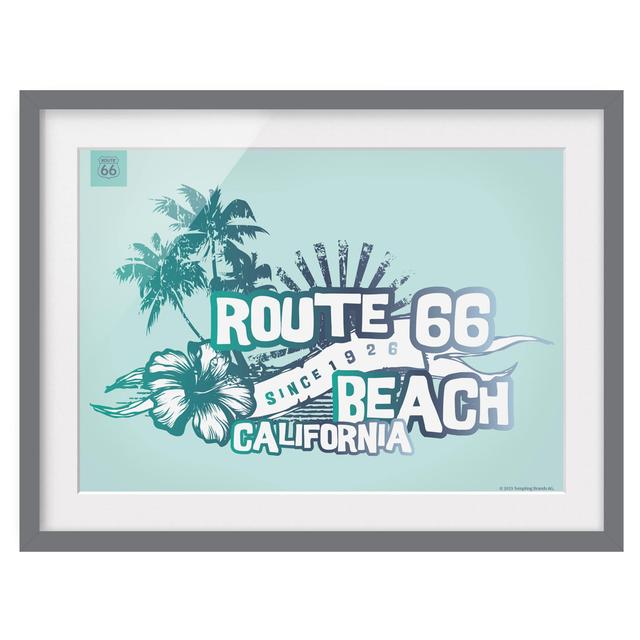 Route 66 California Beach - Picture Frame Typography Happy Larry Frame Option: Grey Framed on Productcaster.