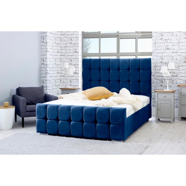 Ainhara Upholstered Bed Frame Canora Grey Size: Double (4'6), Colour: Navy on Productcaster.