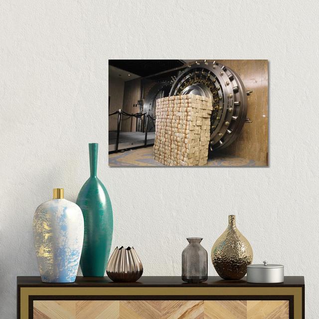 Money Stacked By Bank Vault II by Vintage Images - No Frame Gallery-Wrapped Canvas Giclée on Canvas Borough Wharf Size: 30.48cm H x 45.72cm W on Productcaster.