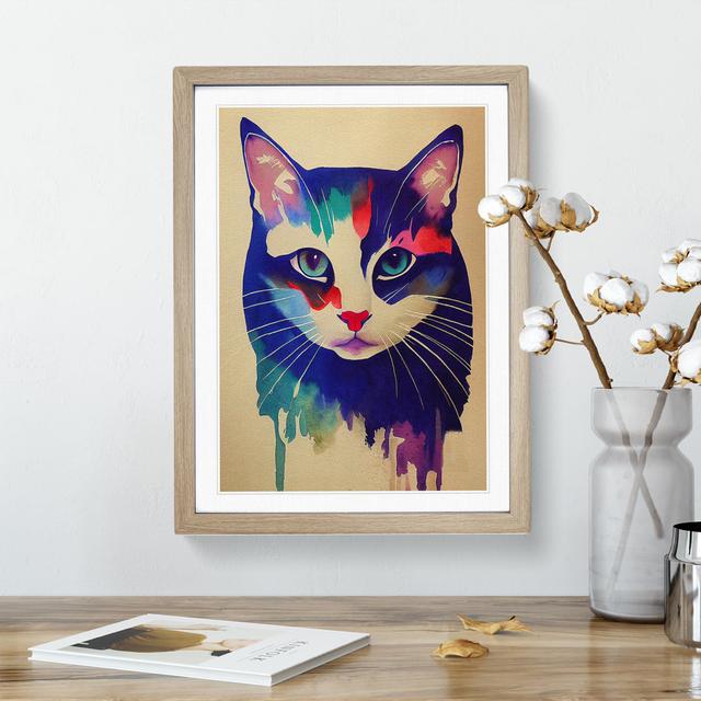 Cat In Watercolour No.2 - Single Picture Frame Print 17 Stories Size: 46cm H x 34cm W x 2cm D, Frame Colour: Oak on Productcaster.