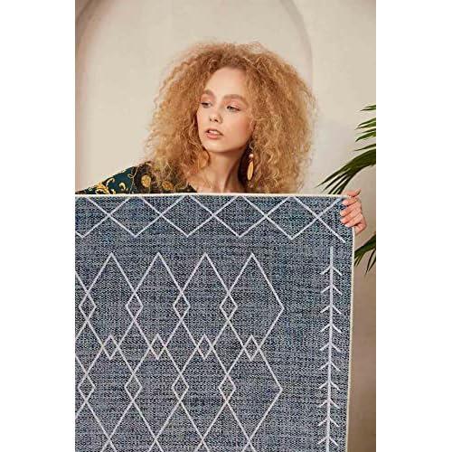 Blue Geometric Soft Machine Washable Stain ResistantCarpet hf_WOOKECE1172 Ivy Bronx Rug Size: Rectangle 80 x 300 cm on Productcaster.