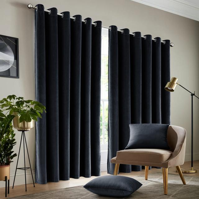 Rumson Crushed Velvet Eyelet Sheer Curtains Pair Fairmont Park Panel Size: 167cm x 137cm, Colour: Black on Productcaster.