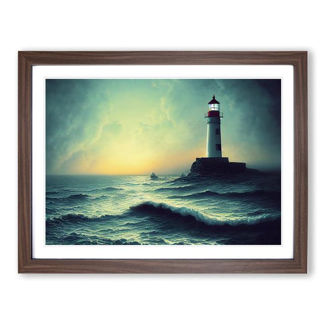 Dreamlike Lighthouse Sunrise - Picture Frame Graphic Art Breakwater Bay Frame Colour: Walnut, Size: 34cm H x 46cm W on Productcaster.