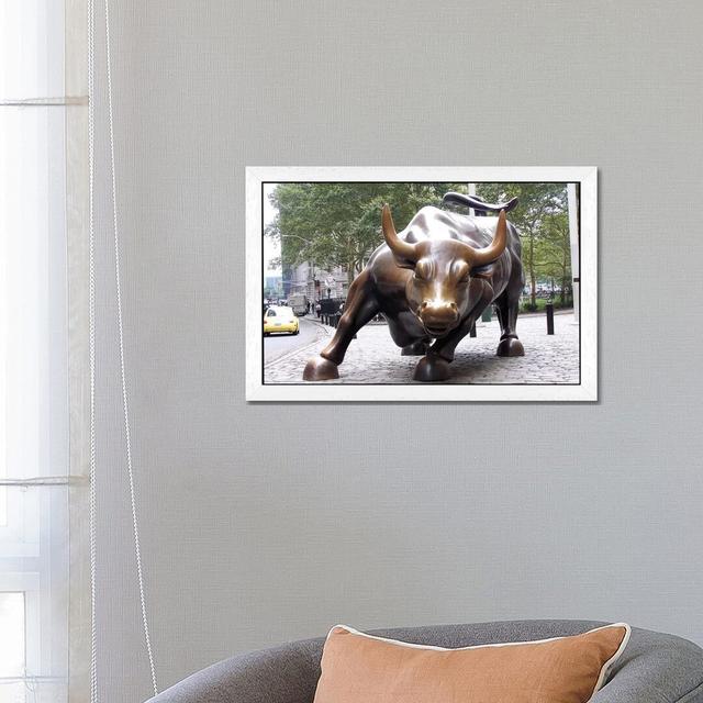 The Wall Street Bull - Print on Canvas East Urban Home Frame Option: White Framed, Size: 66cm H x 102cm W x 4cm D on Productcaster.