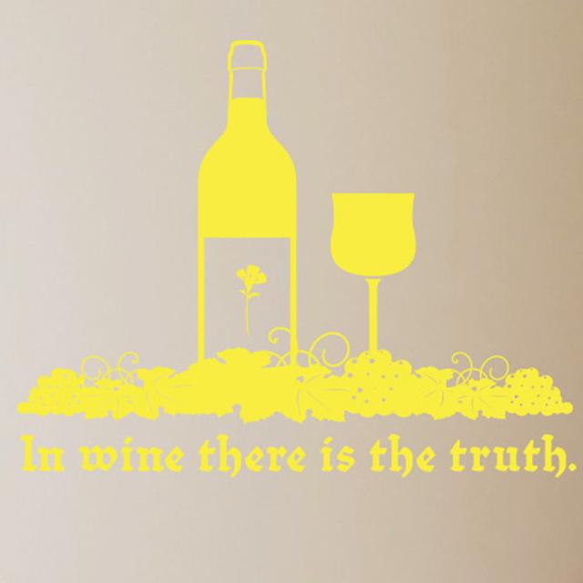 In Wine There Is the Truth Wall Sticker East Urban Home Size: Medium, Colour: Bright Yellow on Productcaster.