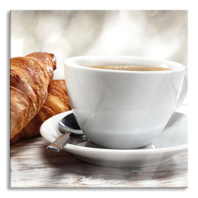 Fresh Croissant and Coffee - Unframed Photograph on Glass Brayden Studio Size: 80cm H x 80cm W x 0.4cm D on Productcaster.